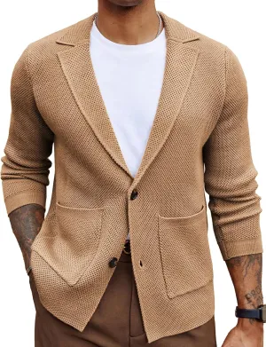 PJ PAUL JONES Mens Notch Collar Cardigan Sweaters Knit Textured Sweater Button Down Blazer with Pockets