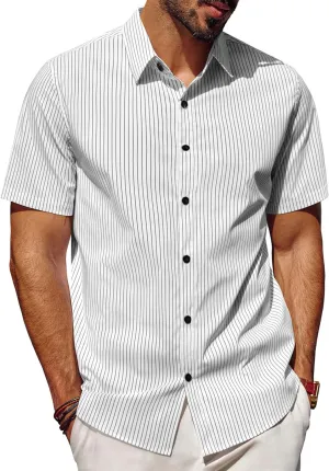 PJ PAUL JONES Mens Regular Fit Striped Dress Shirt Short Sleeve Button Down Shirts