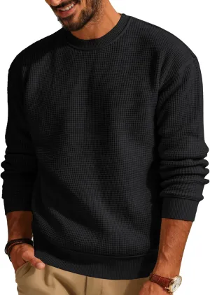 PJ PAUL JONES Mens Sweater Crewneck Knit Sweaters Casual Waffle Pullover Sweater for Men