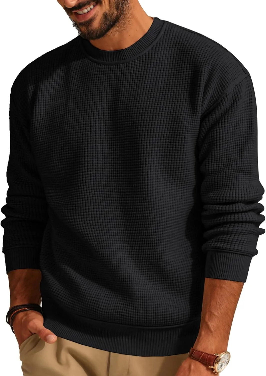 PJ PAUL JONES Mens Sweater Crewneck Knit Sweaters Casual Waffle Pullover Sweater for Men