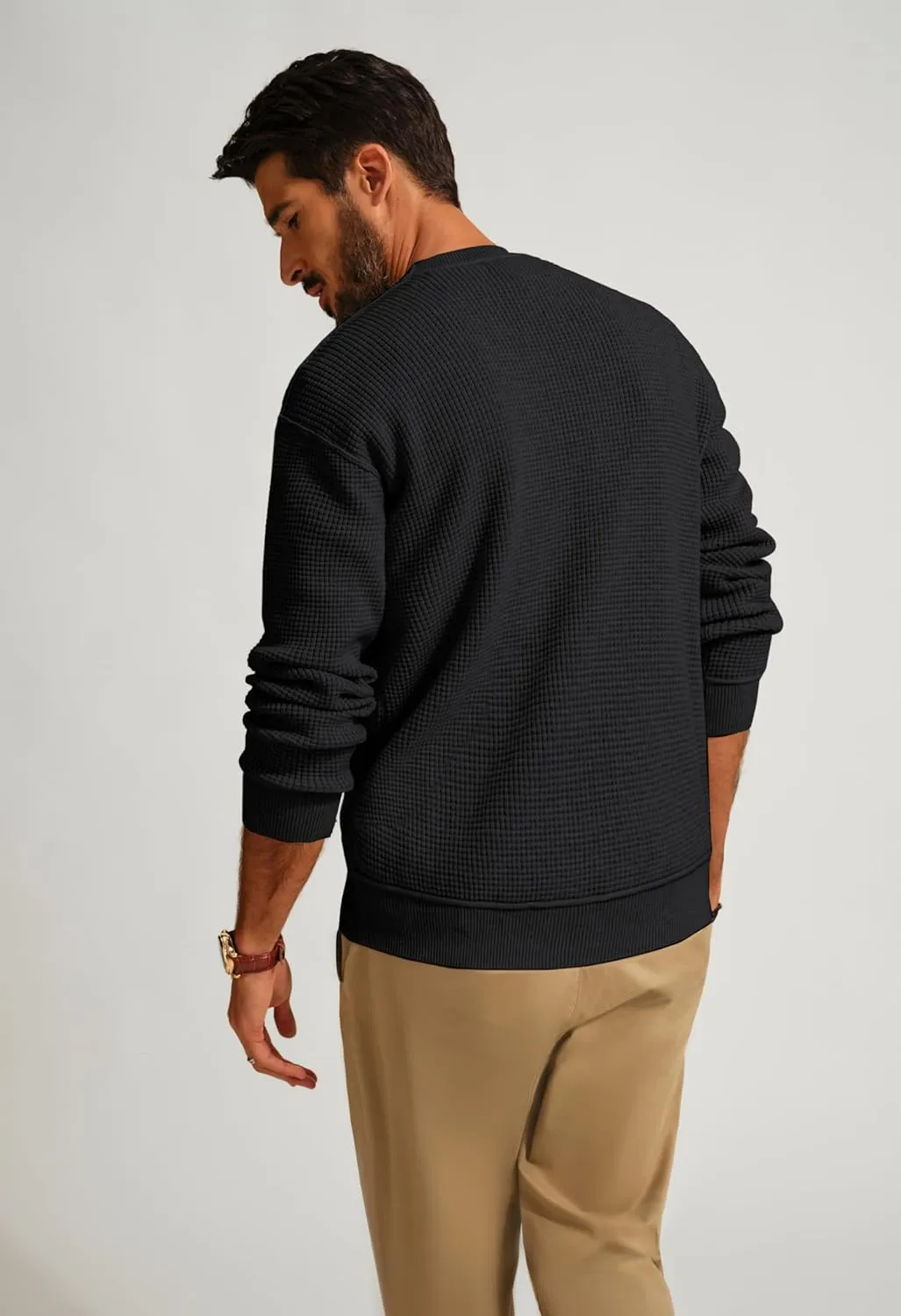 PJ PAUL JONES Mens Sweater Crewneck Knit Sweaters Casual Waffle Pullover Sweater for Men