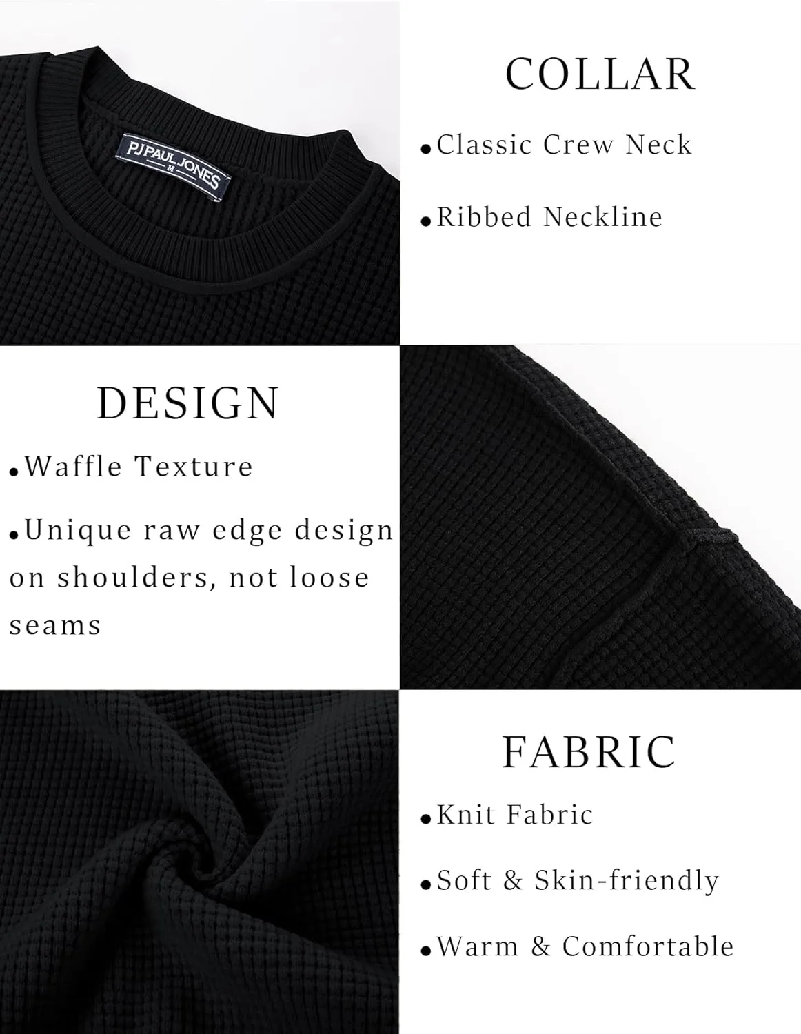 PJ PAUL JONES Mens Sweater Crewneck Knit Sweaters Casual Waffle Pullover Sweater for Men
