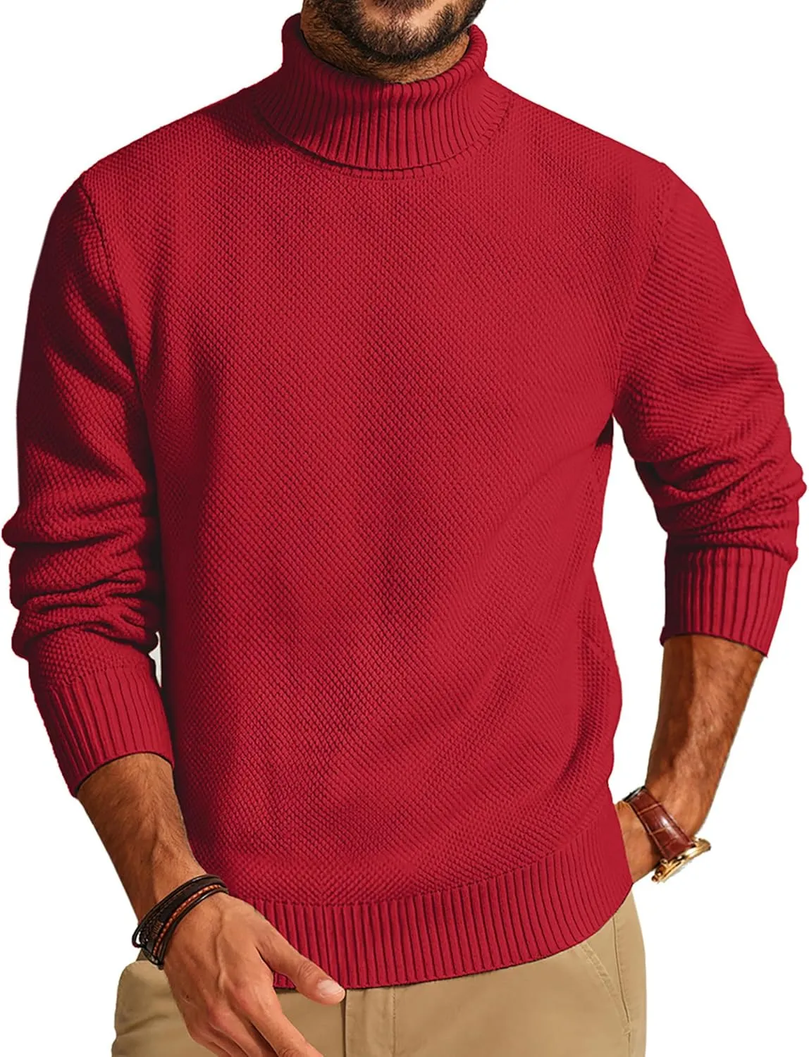 PJ PAUL JONES Men's Turtleneck Sweaters Knitted Casual Textured Pullover Sweater