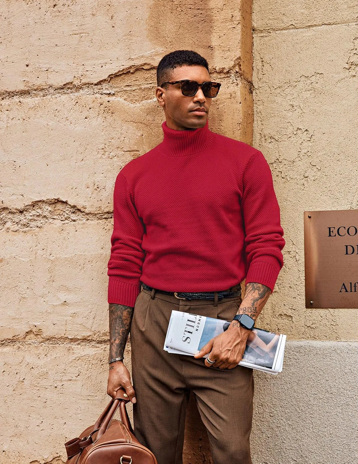 PJ PAUL JONES Men's Turtleneck Sweaters Knitted Casual Textured Pullover Sweater