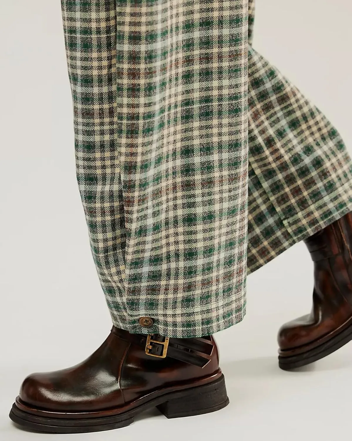 Plaid Wide Leg Pants Woman Loose Mid Rise Baggy Pant Christmas Casual Barrel Trousers with Pockets