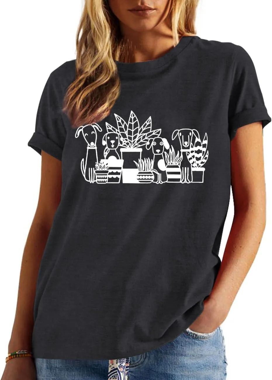 Plant Shirts for Women Dogs and Plants Lover Shirt Gardening Gifts Tee Funny Plant Mom Tops