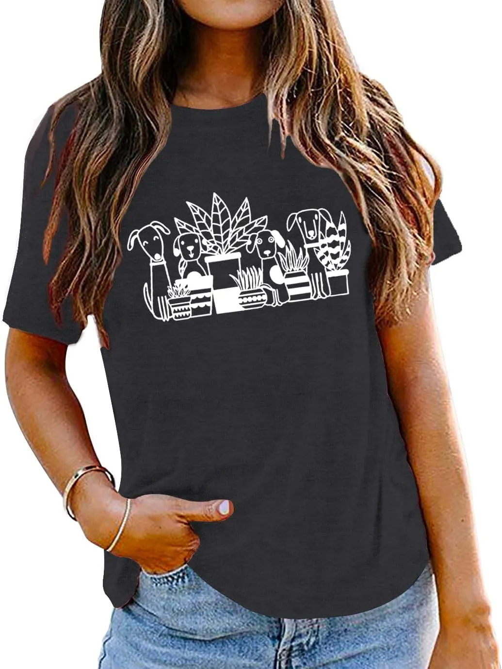 Plant Shirts for Women Dogs and Plants Lover Shirt Gardening Gifts Tee Funny Plant Mom Tops