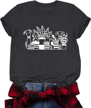 Plant Shirts for Women Dogs and Plants Lover Shirt Gardening Gifts Tee Funny Plant Mom Tops