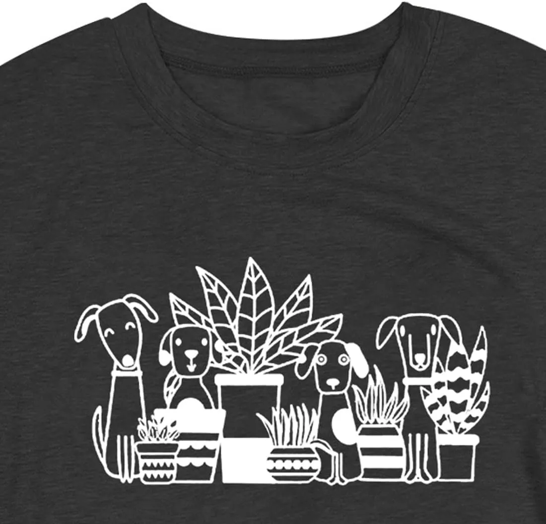 Plant Shirts for Women Dogs and Plants Lover Shirt Gardening Gifts Tee Funny Plant Mom Tops