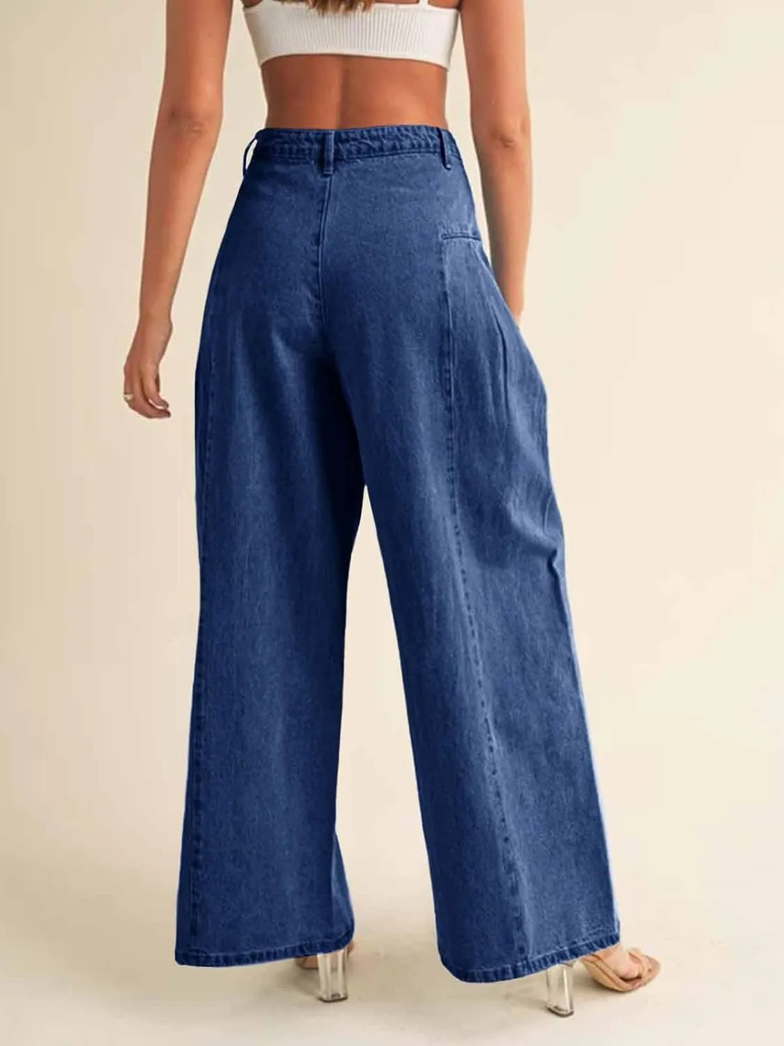 PLNOTME Womens Baggy High Waisted Jeans Loose Boyfriend Wide Leg Side Pleated Denim Pants