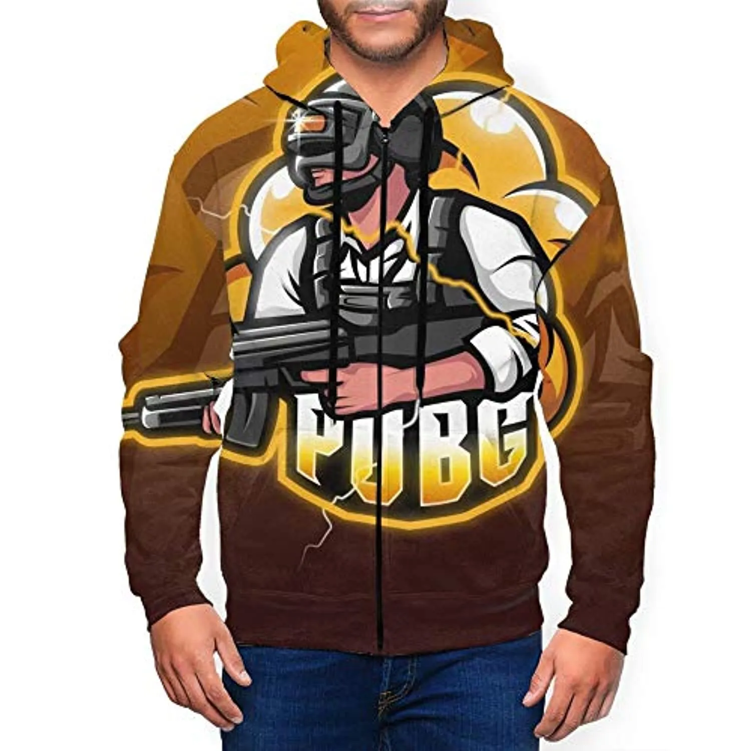 PUBG Hoodies - 3D Print Game PUBG Cartoon Brown Zipper Jacket with Pockets