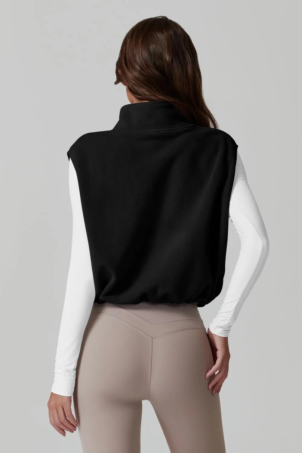 QINSEN Women's Full Zip Fleece Short Jacket Vest Warm Winter Sleeveless Stand Collar Sherpa Crop Coat