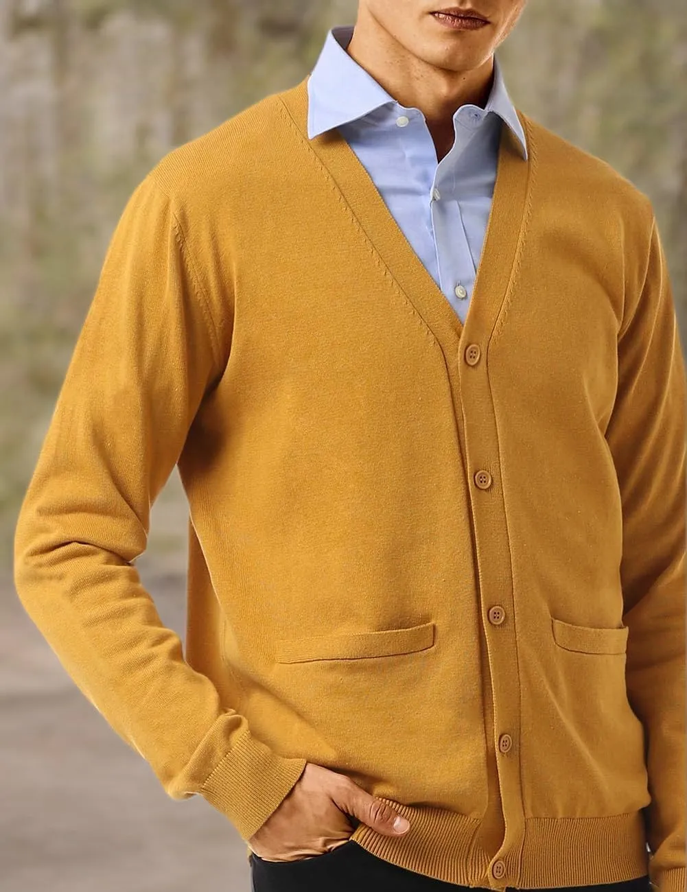 QUALFORT Men's 100% Cotton Cardigan Sweater Casual V-Neck Button Down Knitted Outerwear with Pockets