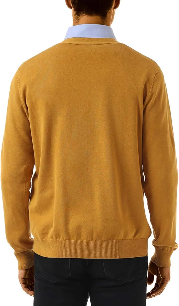 QUALFORT Men's 100% Cotton Cardigan Sweater Casual V-Neck Button Down Knitted Outerwear with Pockets