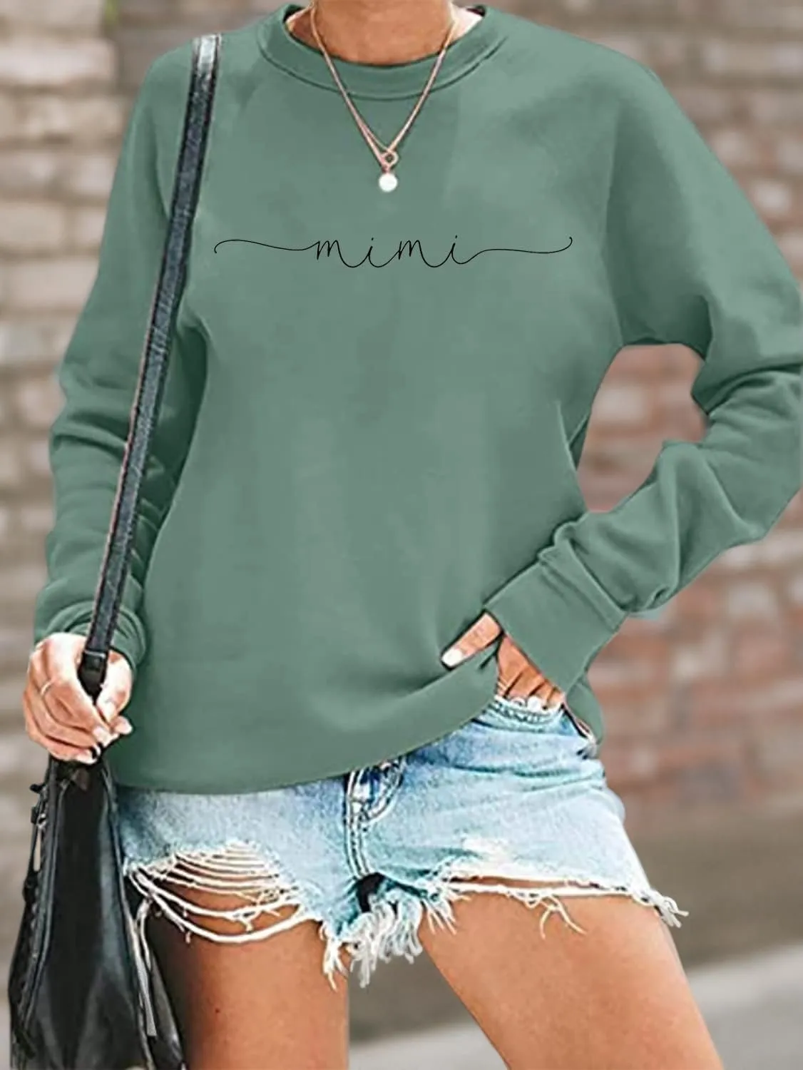 RFBIQI Mimi Sweatshirt Women Funny Letter Print Grandma Gift Pullover Top Nana Casual Crewneck Long Sleeve Tee Shirt