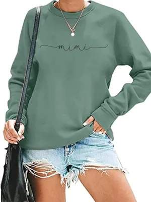 RFBIQI Mimi Sweatshirt Women Funny Letter Print Grandma Gift Pullover Top Nana Casual Crewneck Long Sleeve Tee Shirt