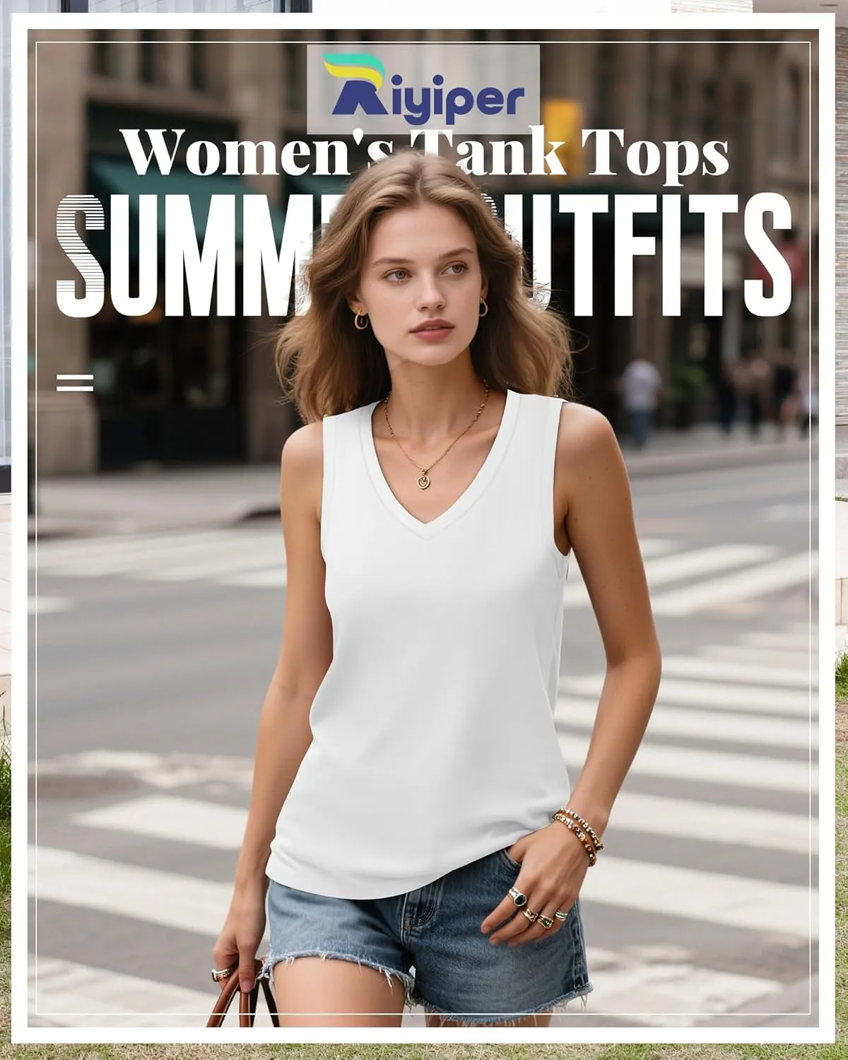 Riyiper 4 Pack Women's Tank Tops 2025 V Neck Shirts Casual Sleeveless Loose Fit Cotton Summer Basic Tee