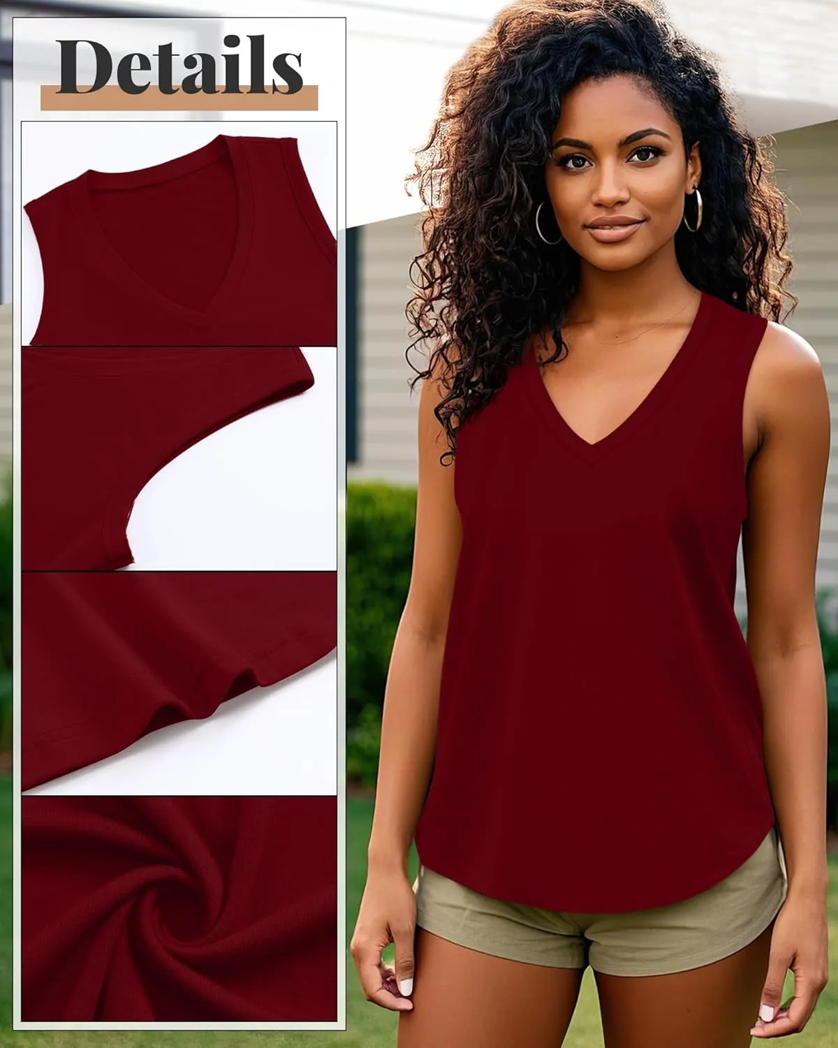 Riyiper 4 Pack Women's Tank Tops 2025 V Neck Shirts Casual Sleeveless Loose Fit Cotton Summer Basic Tee