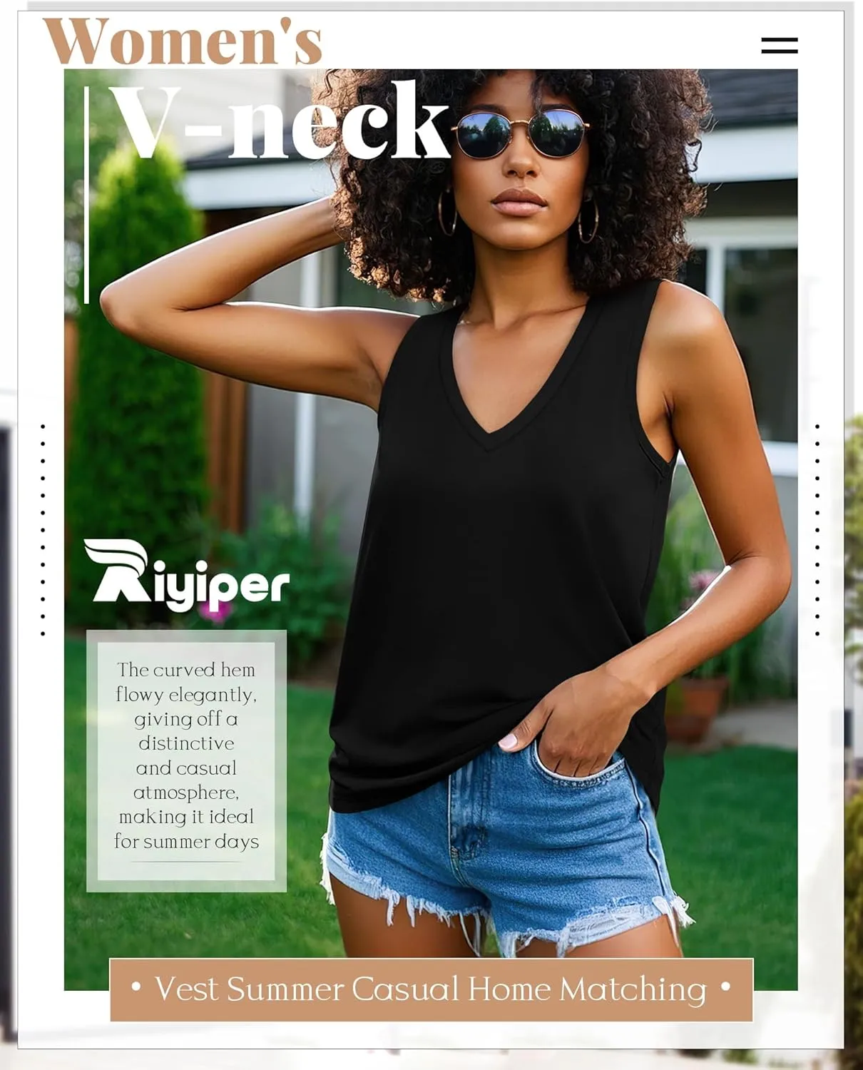 Riyiper 4 Pack Women's Tank Tops 2025 V Neck Shirts Casual Sleeveless Loose Fit Cotton Summer Basic Tee