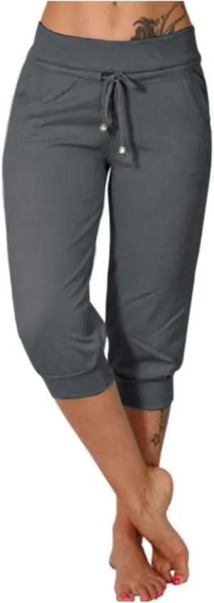 RKSTN Women's Yoga Pants Stretchy Soft Drawstring Workout Capri Pants Outdoor Athletic Causal Capris with Pockets