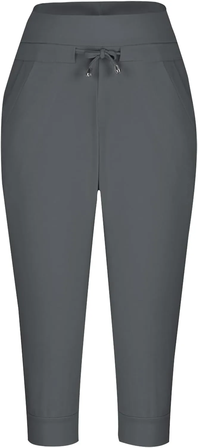RKSTN Women's Yoga Pants Stretchy Soft Drawstring Workout Capri Pants Outdoor Athletic Causal Capris with Pockets