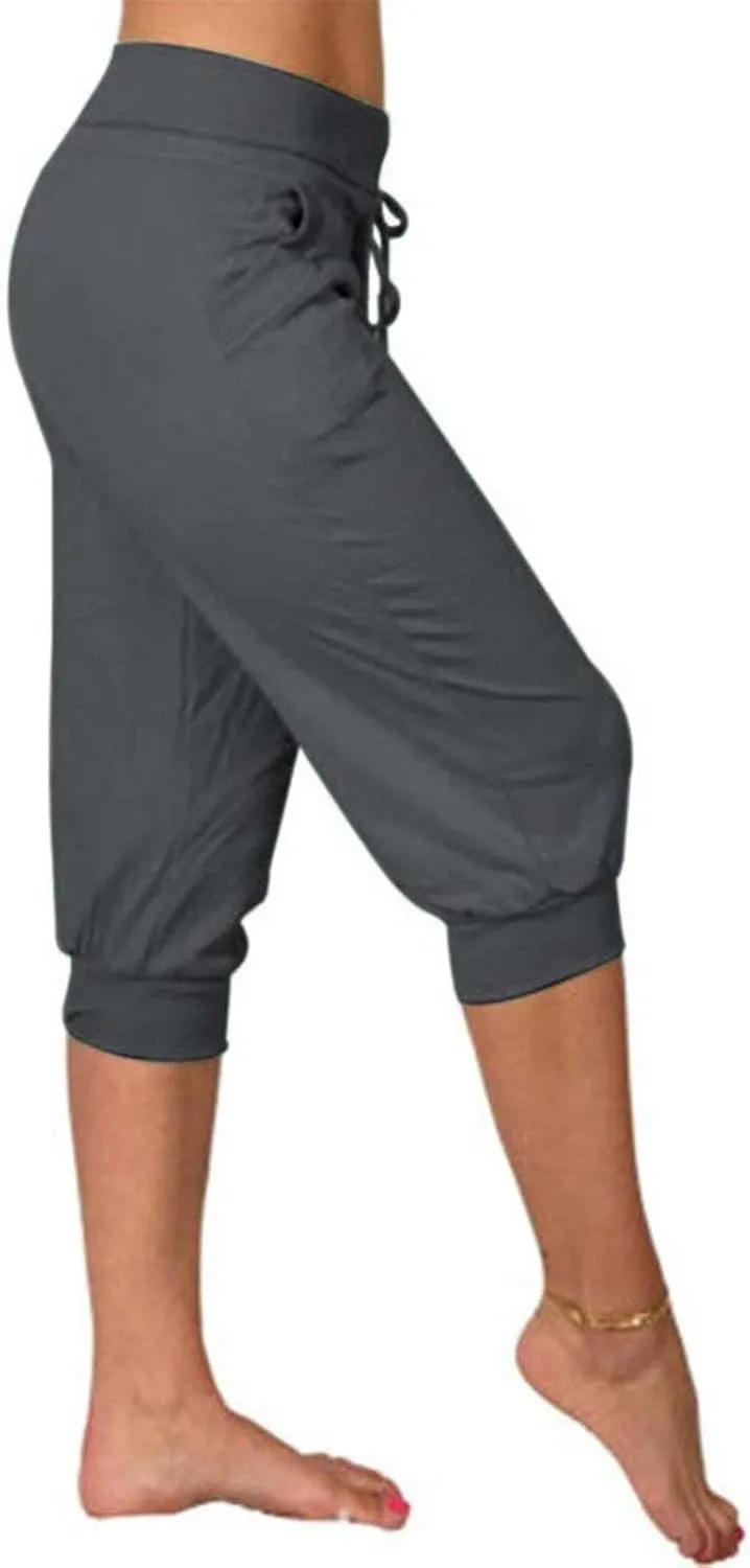 RKSTN Women's Yoga Pants Stretchy Soft Drawstring Workout Capri Pants Outdoor Athletic Causal Capris with Pockets