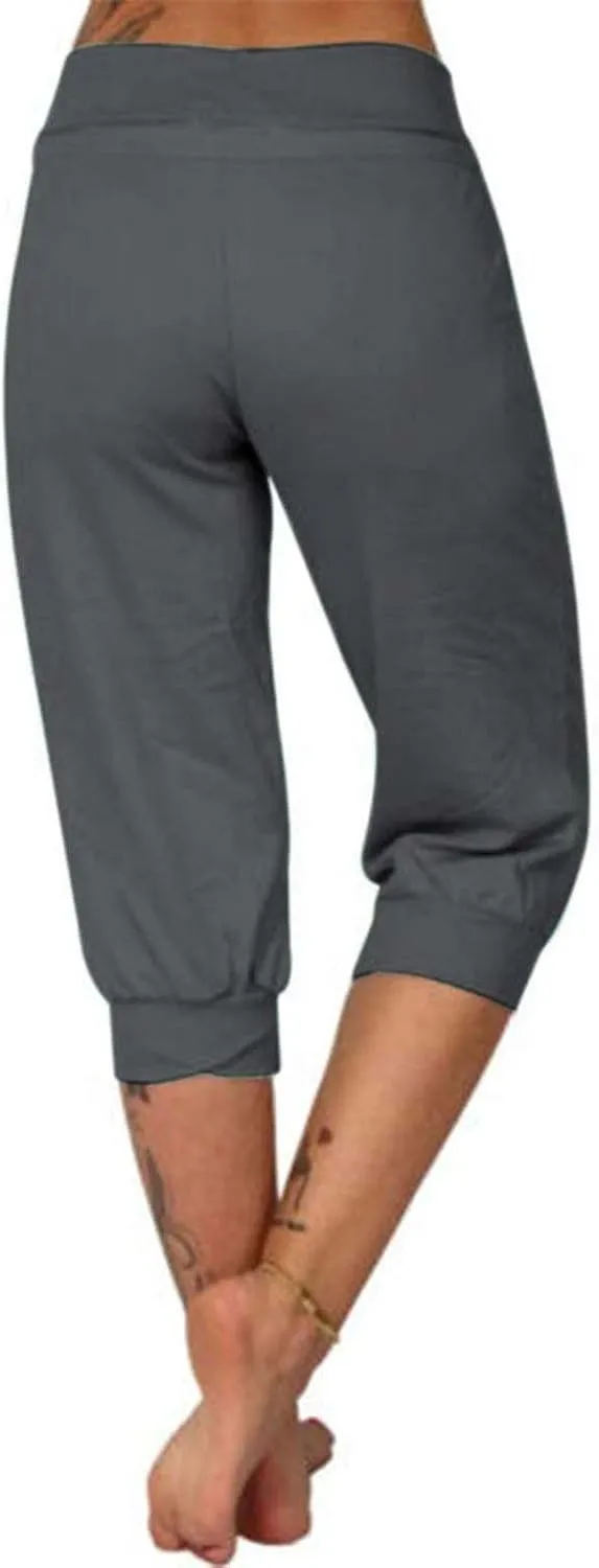 RKSTN Women's Yoga Pants Stretchy Soft Drawstring Workout Capri Pants Outdoor Athletic Causal Capris with Pockets