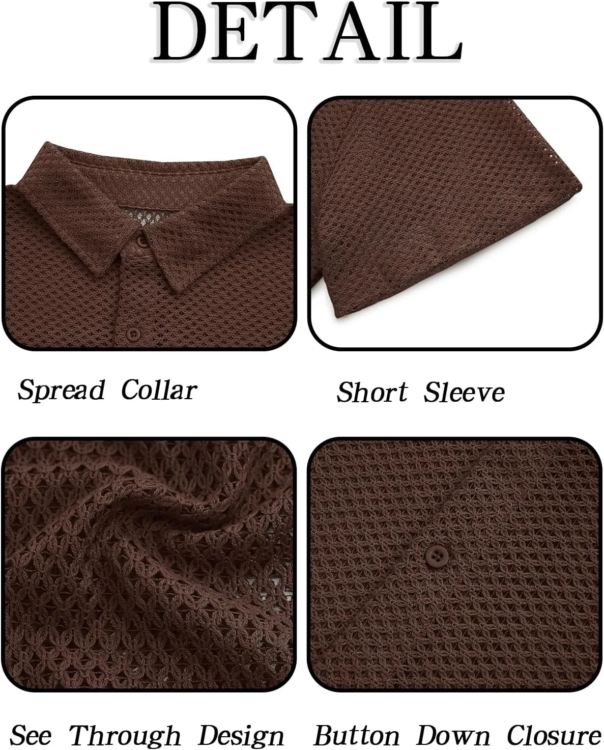 Runcati Mens Button Down Shirt Knit Crochet Hollow Out Short Sleeve Sweater Casual Summer Tops