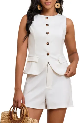 Salimdy Short Sets for Women Summer Vest and Shorts Suit Business Casual 2 Piece Matching Outfits