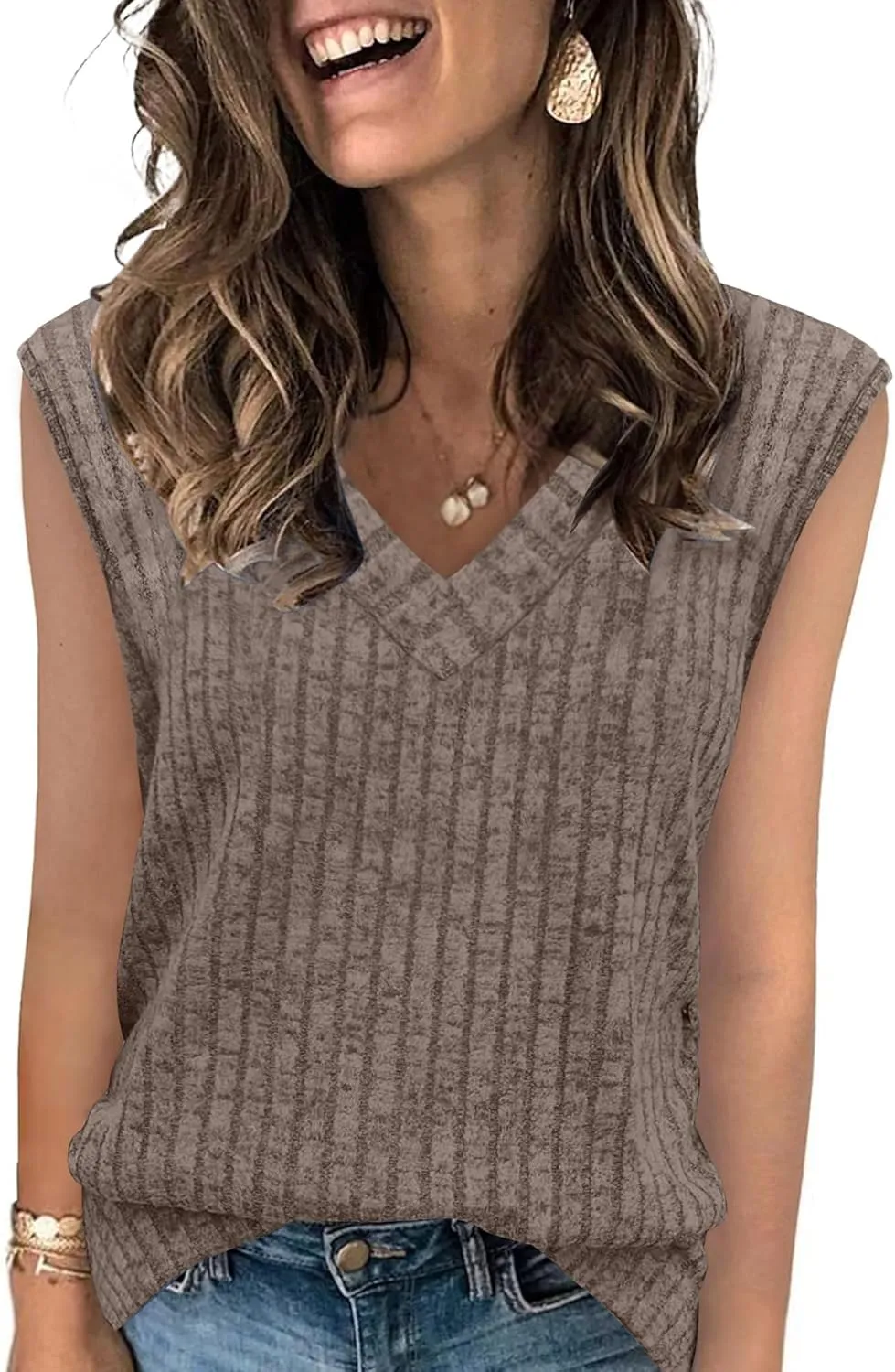 SAMPEEL Womens V Neck Sleeveless Sweater Tank Top Spring Casual Sweater Vest Summer Outifts 2025