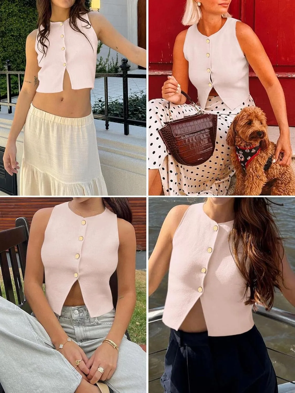 Saodimallsu Womens Sleeveless Cropped Sweater Vest Summer Trendy Knit Crop Tank Tops Crewneck Button Y2K Going Out Top