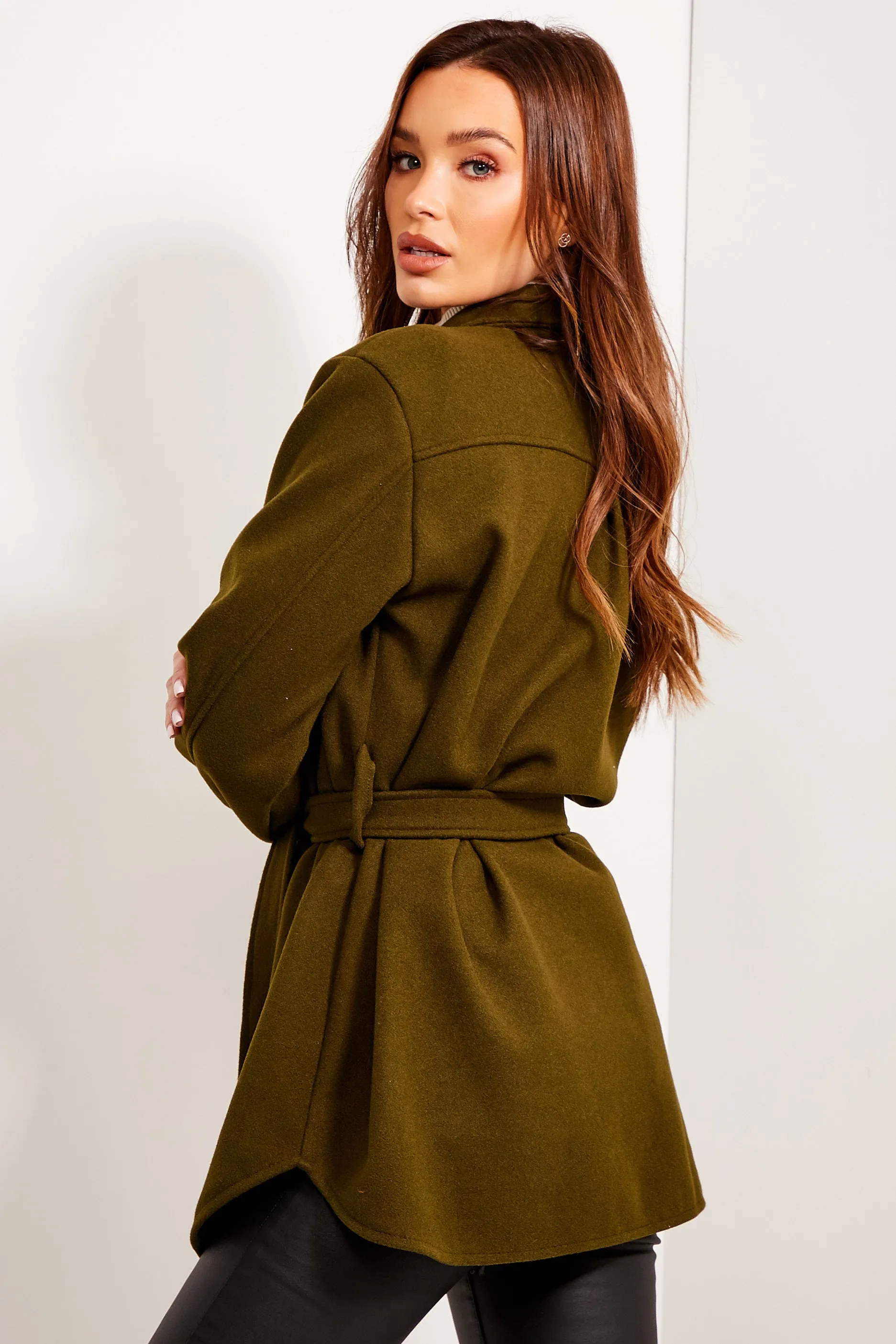 Saylor Khaki Belted Oversized Shacket
