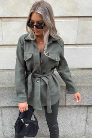 Saylor Khaki Belted Oversized Shacket