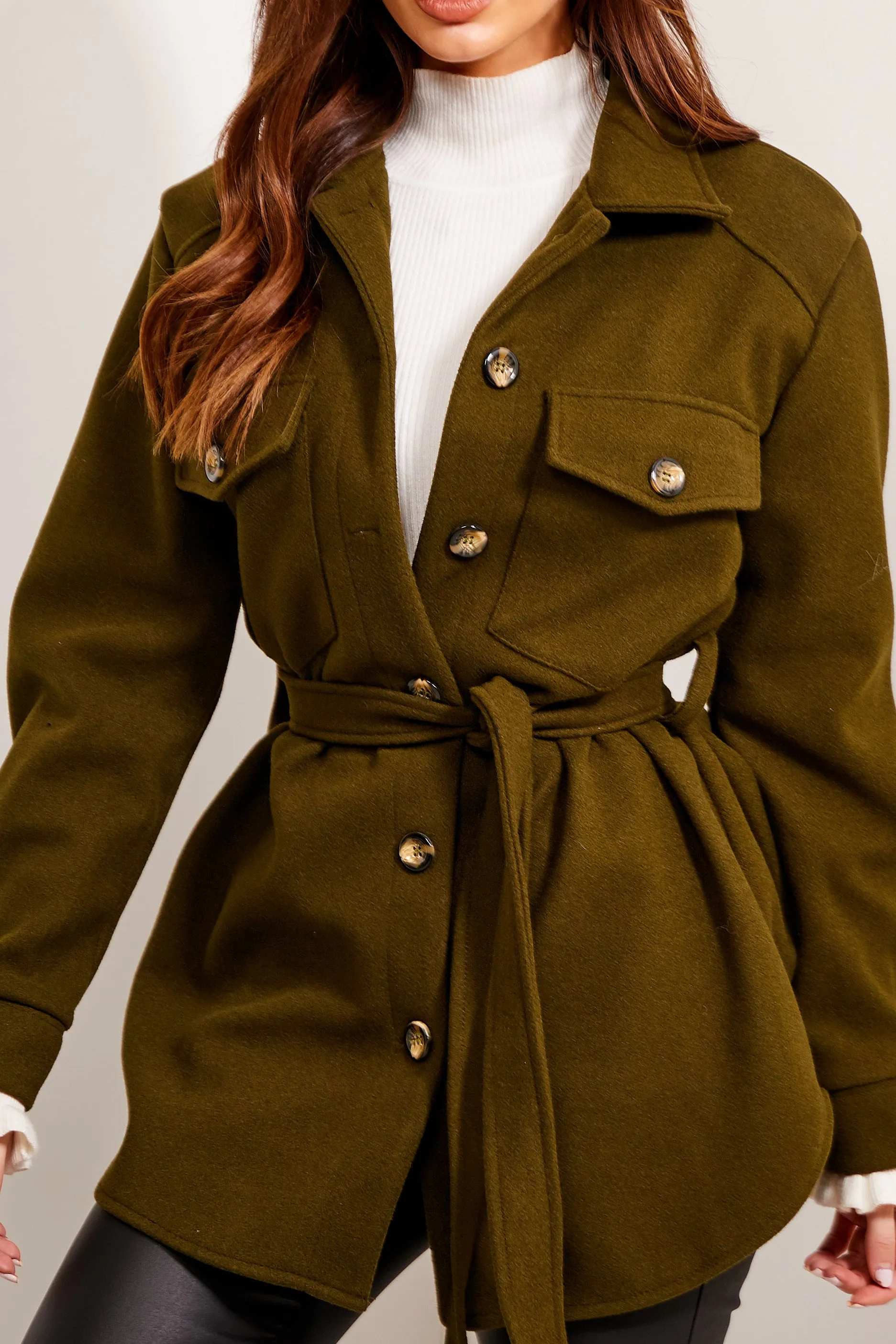 Saylor Khaki Belted Oversized Shacket