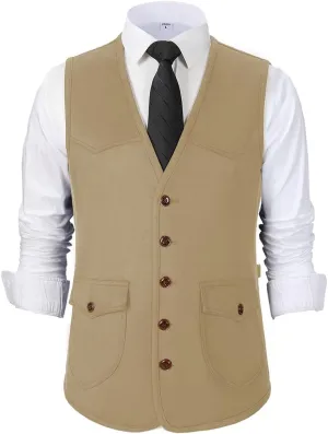 SevenBoy Men's Suede Leather Suit Vest Vintage Western Cowboy Waistcoat Regular Fit