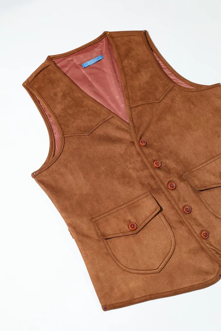 SevenBoy Men's Suede Leather Suit Vest Vintage Western Cowboy Waistcoat Regular Fit