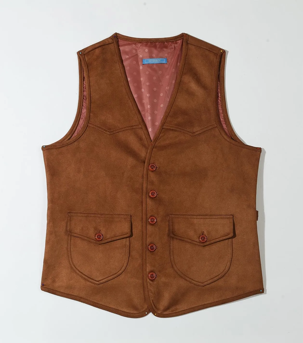 SevenBoy Men's Suede Leather Suit Vest Vintage Western Cowboy Waistcoat Regular Fit