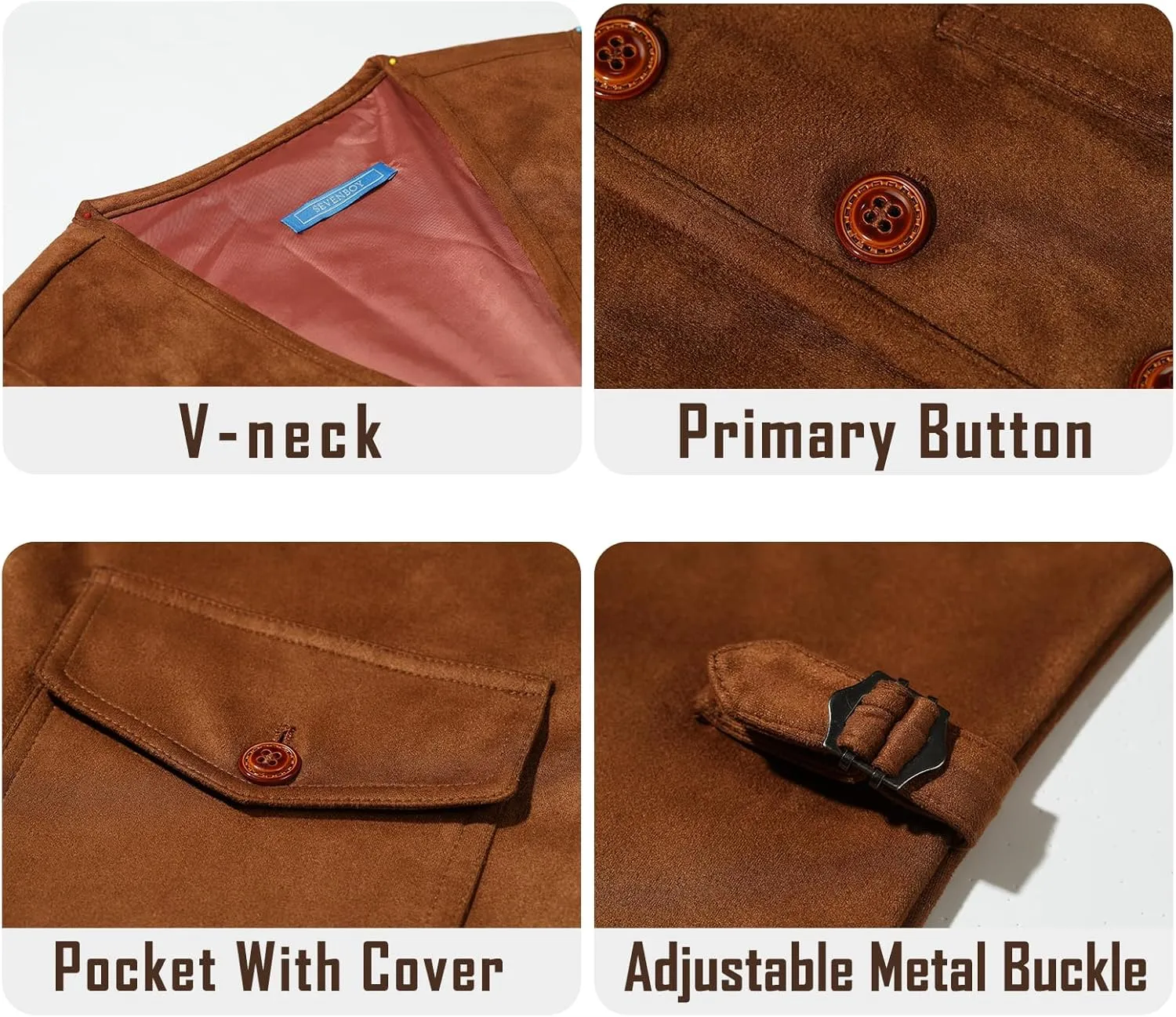 SevenBoy Men's Suede Leather Suit Vest Vintage Western Cowboy Waistcoat Regular Fit