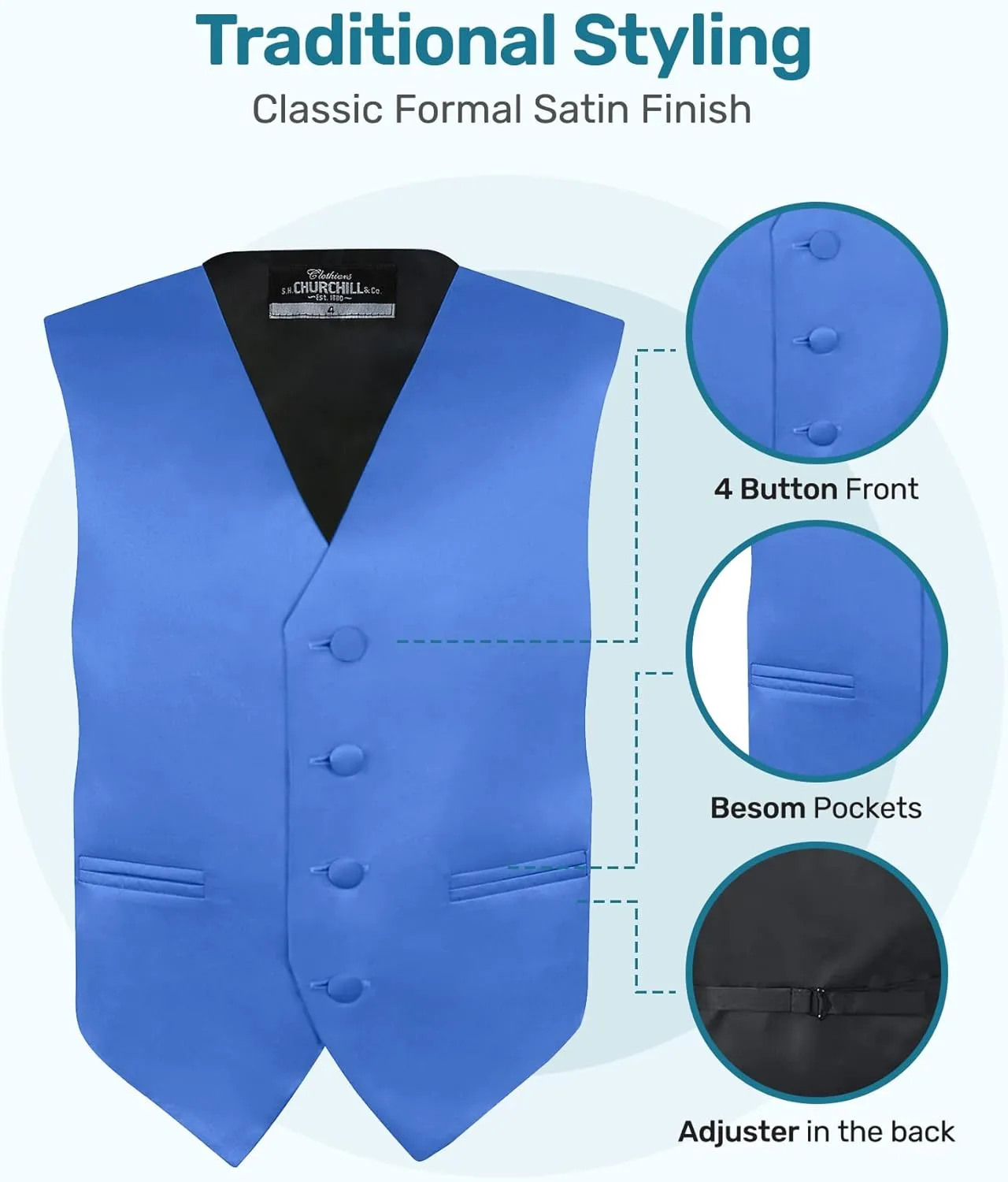 S.H. Churchill & Co. Boy's 4 Piece Vest Set, with Bow Tie, Neck Tie & Pocket Hankie