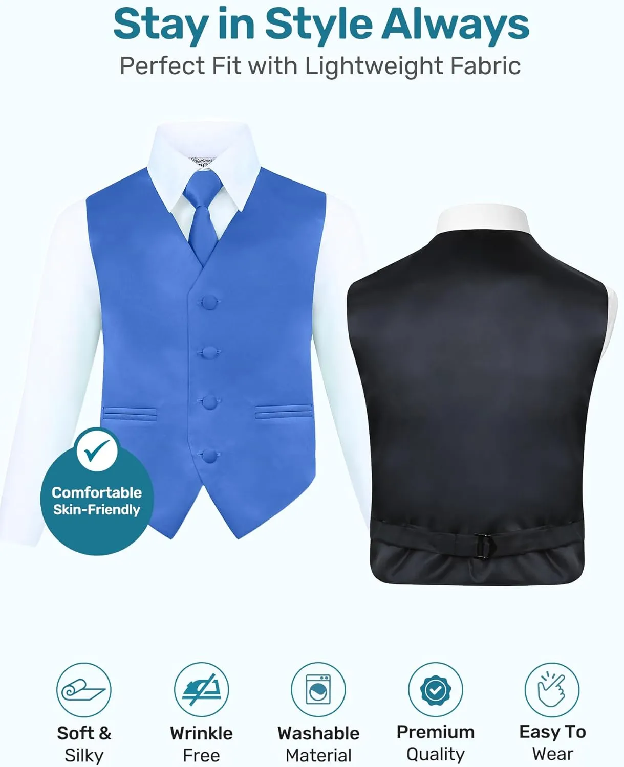 S.H. Churchill & Co. Boy's 4 Piece Vest Set, with Bow Tie, Neck Tie & Pocket Hankie