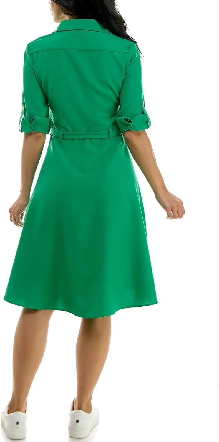 Sharagano Women's Button Front Pleated Shirt Casual Dress