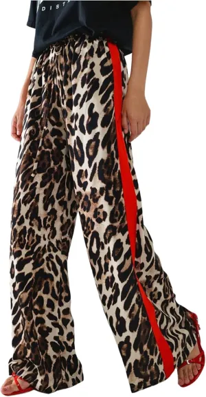 SHENHE Women's Cheetah Print Wide Leg Baggy Pants Y2k Side Loose Streetwear Trousers