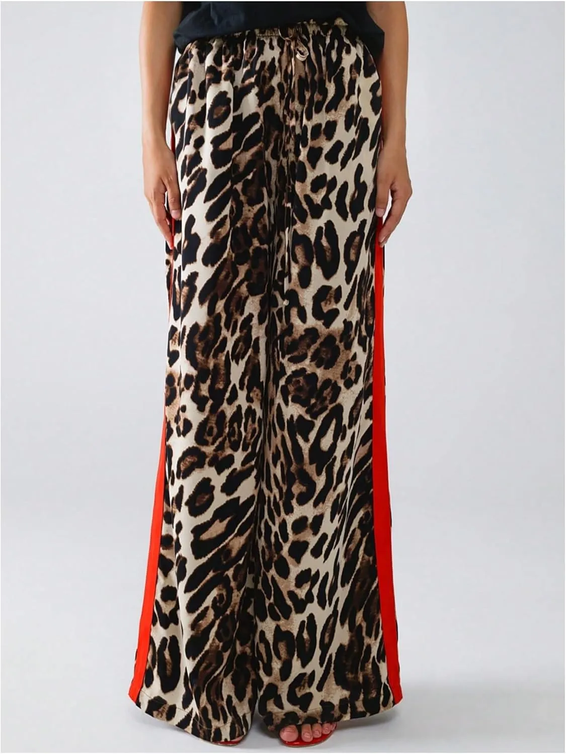 SHENHE Women's Cheetah Print Wide Leg Baggy Pants Y2k Side Loose Streetwear Trousers