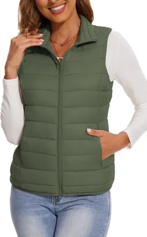 SMENG Women's Lightweight Quilted Puffer Vest Sleeveless Stand Collar Zip-Up Padded Outerwear Gilet