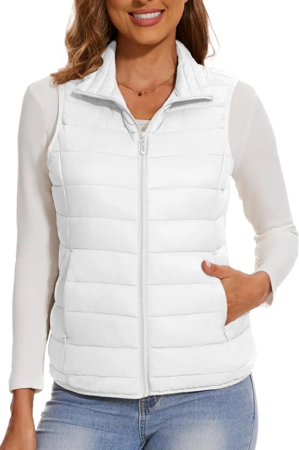 SMENG Women's Lightweight Quilted Puffer Vest Sleeveless Stand Collar Zip-Up Padded Outerwear Gilet
