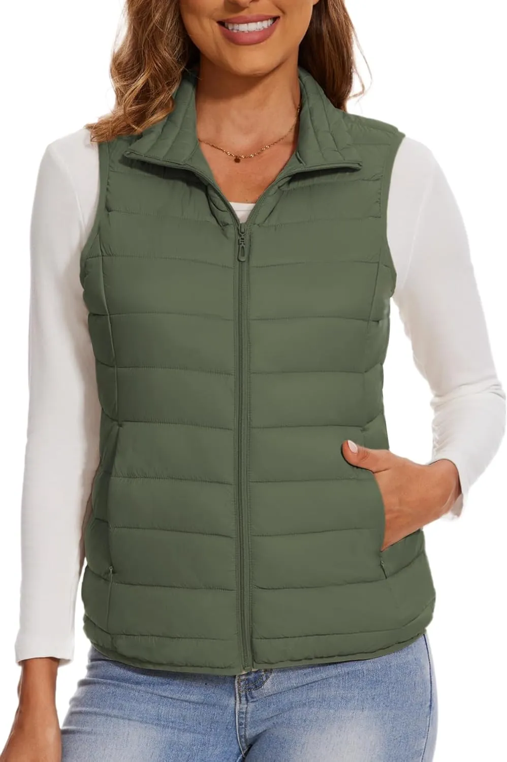 SMENG Women's Lightweight Quilted Puffer Vest Sleeveless Stand Collar Zip-Up Padded Outerwear Gilet
