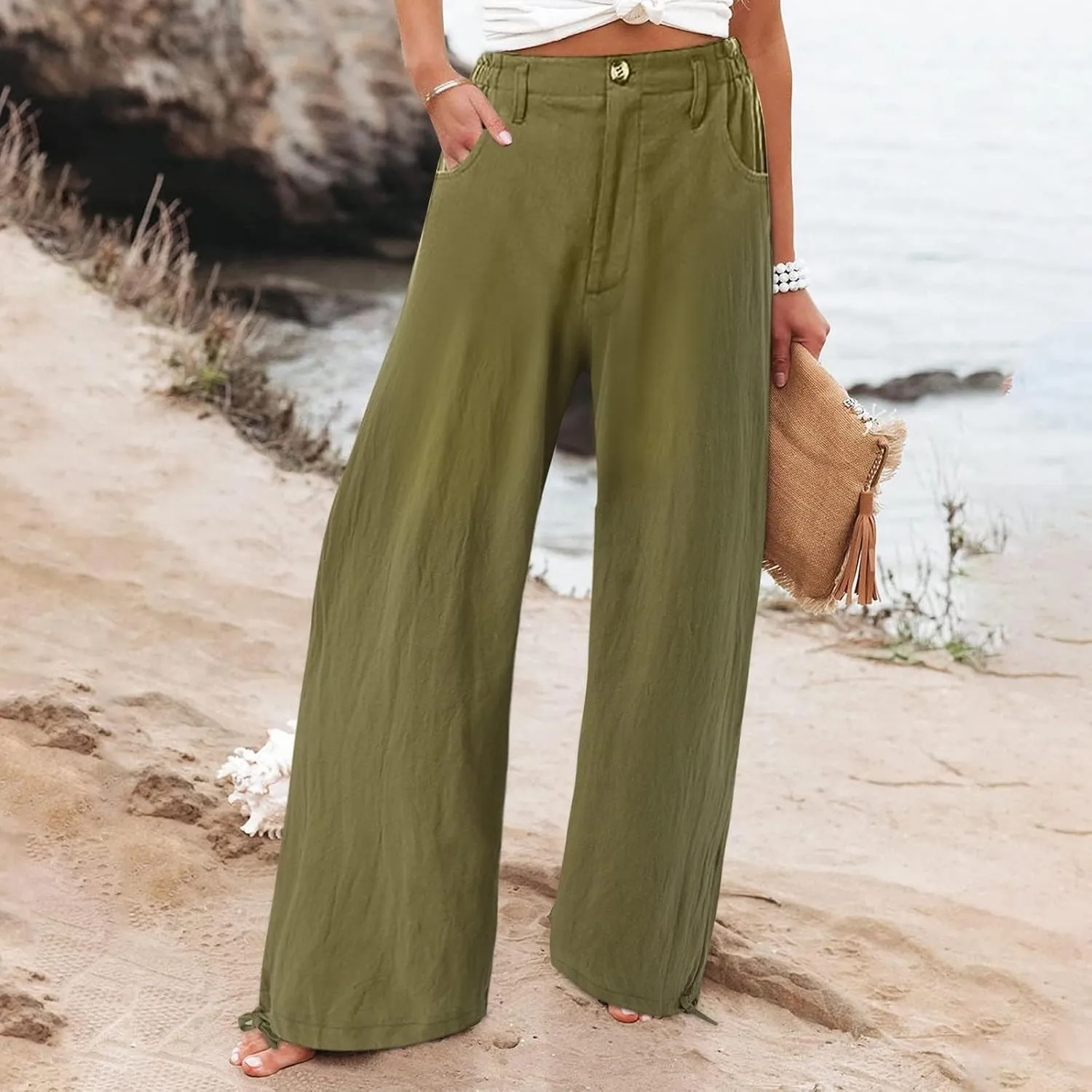 SMIDOW High Waist Wide Leg Pants for Women Trendy 2024 Casual Loose Long Trousers Palazzo Pants with Pockets