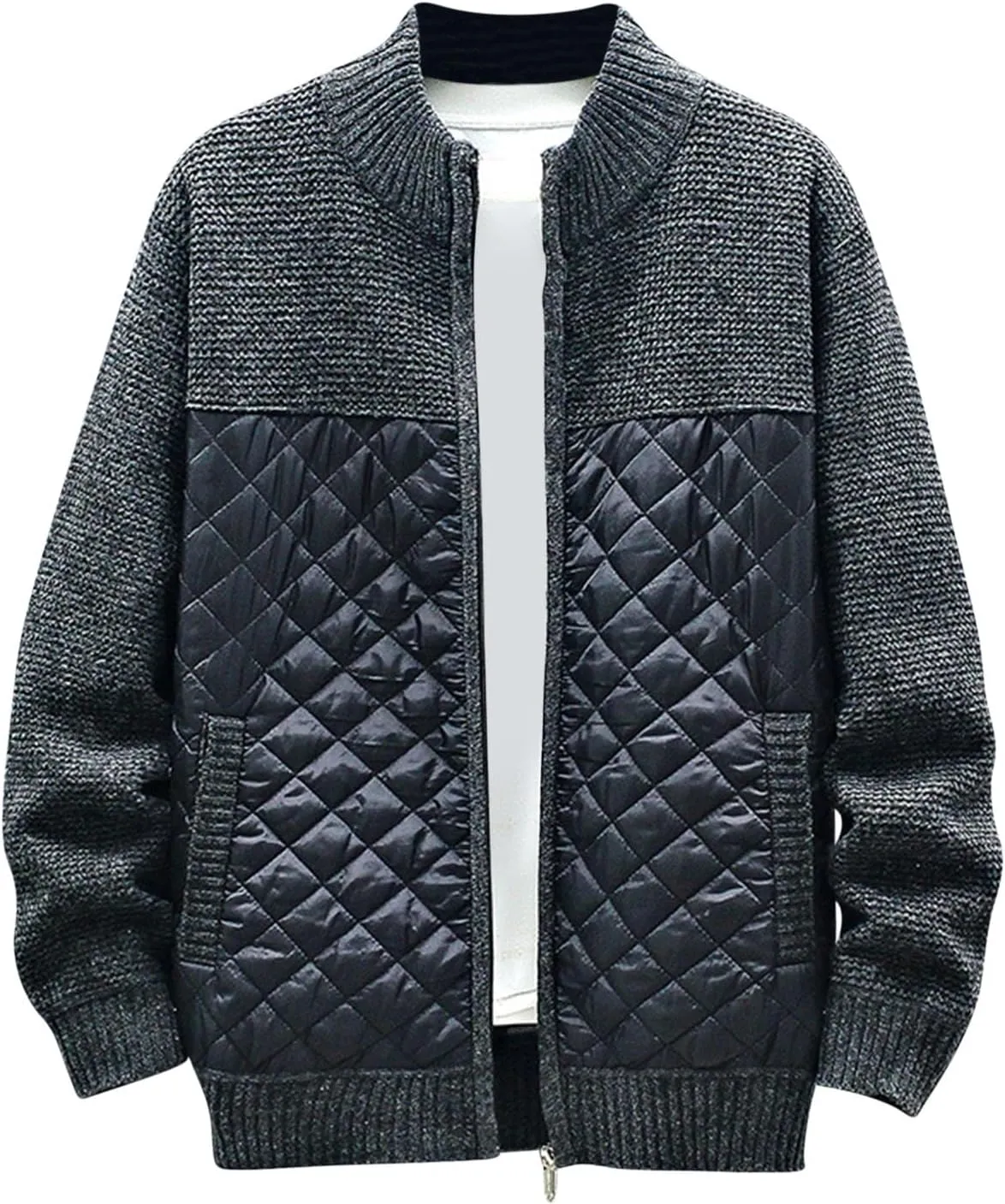 SMIDOW Men's Cardigan Sweaters Knitted Stand Collar Regular Fit Jacket Full Zip Fleece Lined Winter Warm Coat