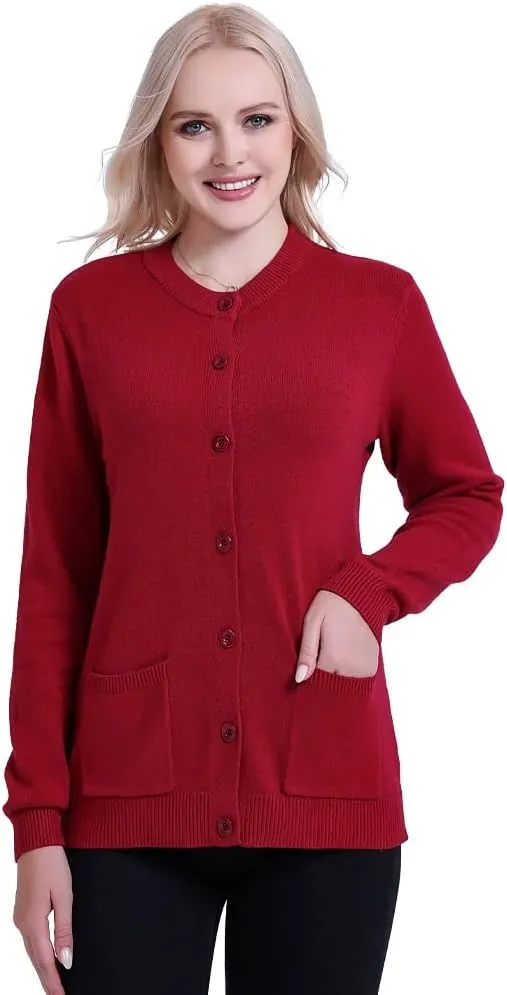 SMILING PINKER Women Cardigan Sweater Button Down Crew Neck Ribbed Knit Sweater with Pockets