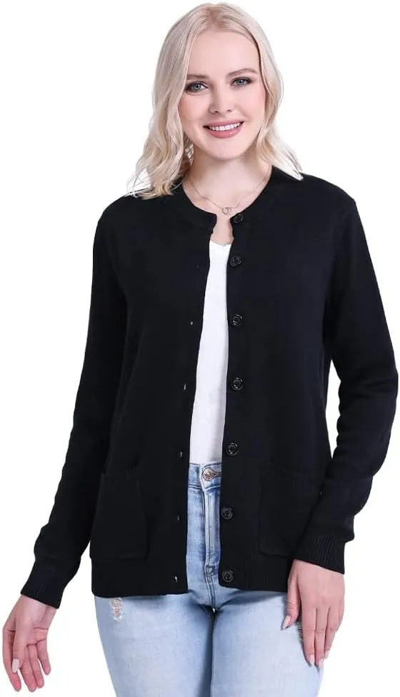 SMILING PINKER Women Cardigan Sweater Button Down Crew Neck Ribbed Knit Sweater with Pockets